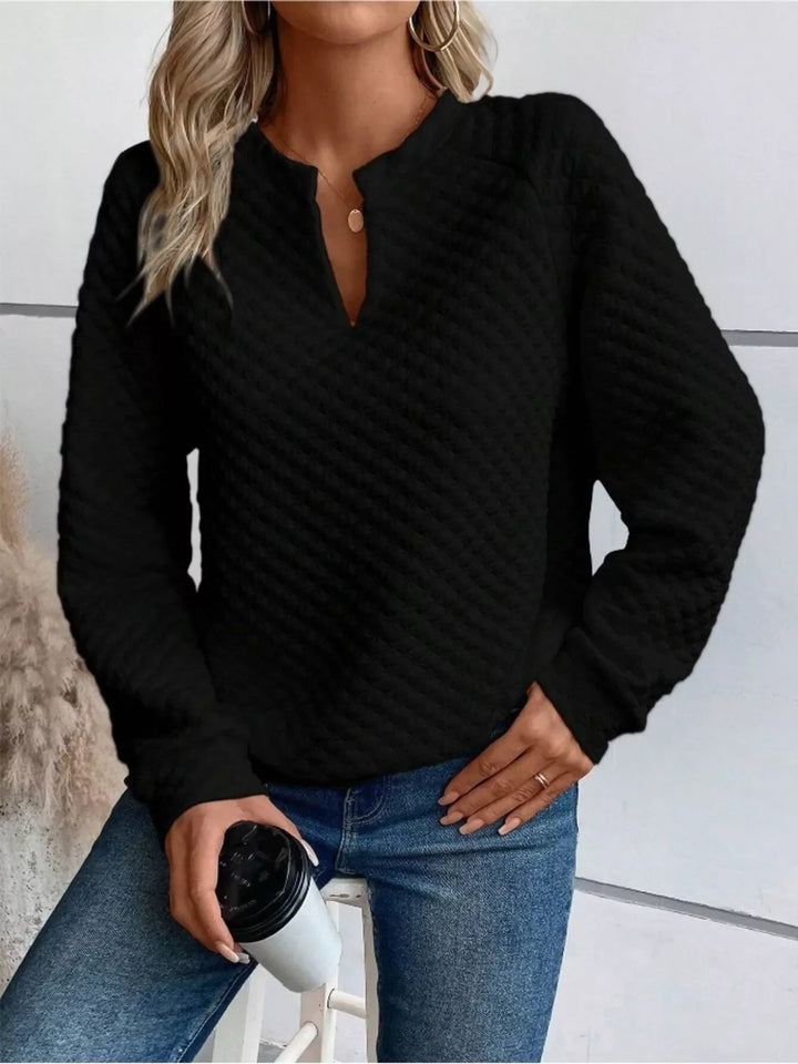 Textured Notched Raglan Sleeve Sweatshirt