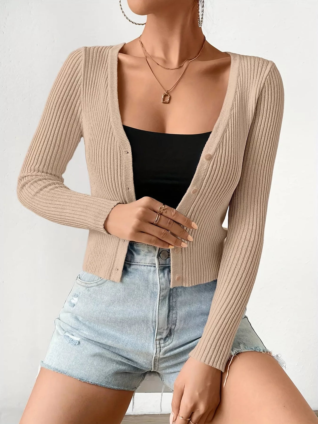 Ribbed Knit Button-Up Cardigan