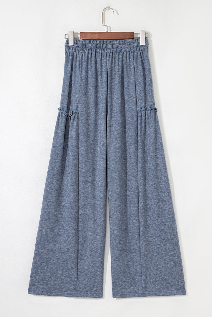 Frilled Detail Wide Leg Drawstring Elastic Waistband Pants