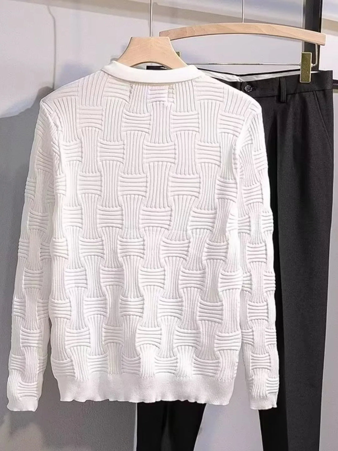 Men's Plus Size Textured Knit Polo Knit Top