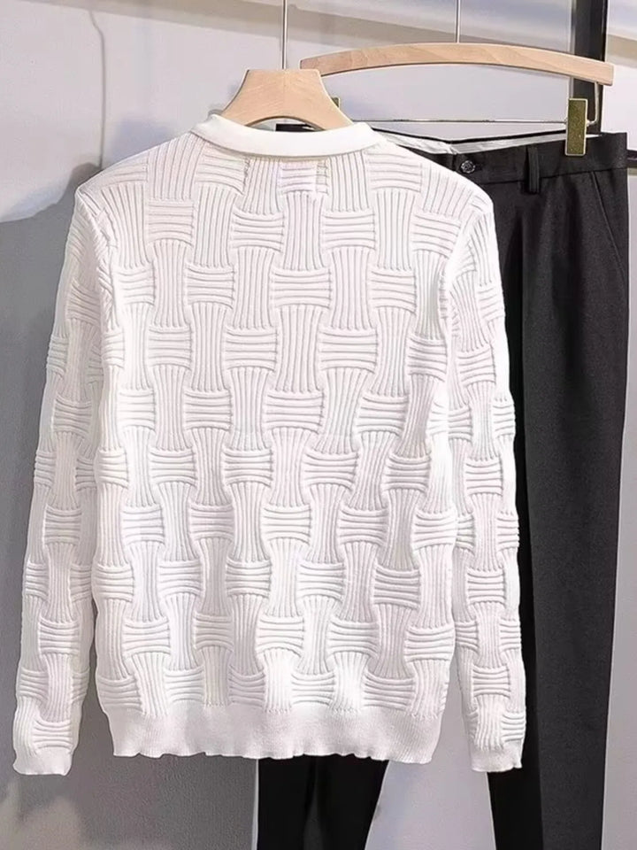 Men's Plus Size Textured Knit Polo Knit Top