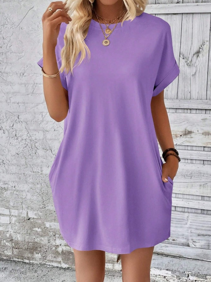 Casual Pocketed Round Neck Tee Dress
