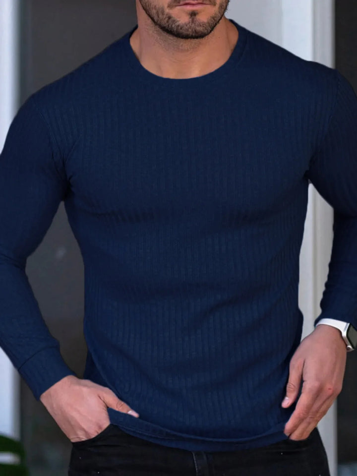 Men's Ribbed Round Neck Long Sleeve T-Shirt