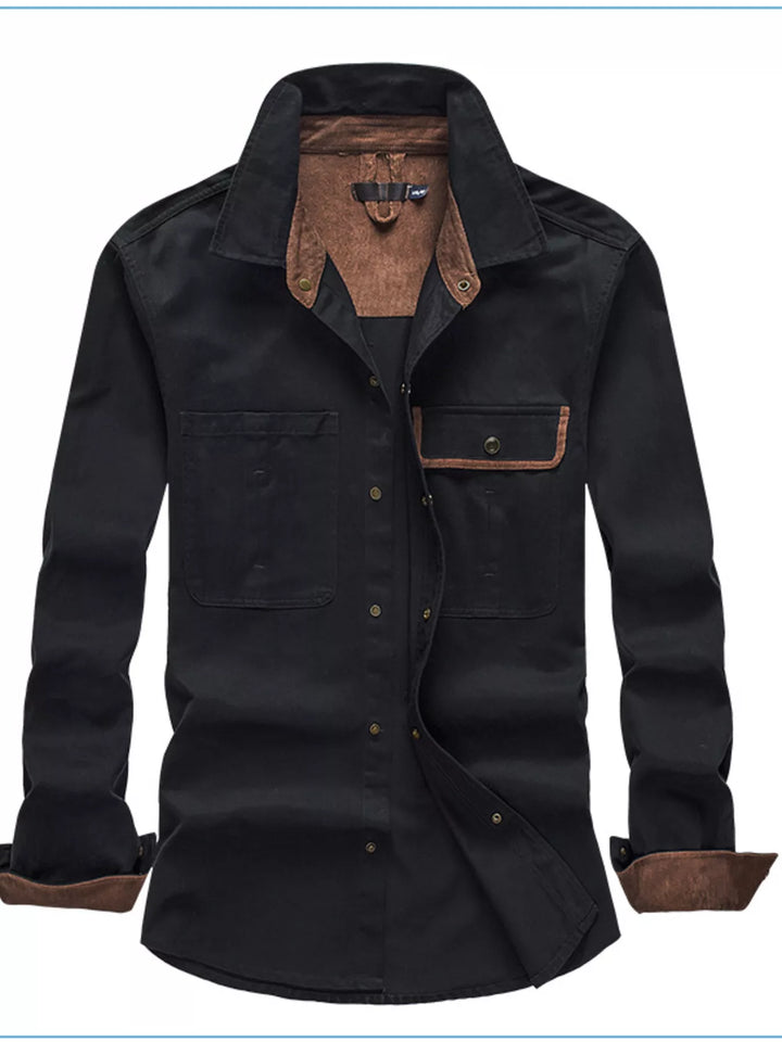 Men's Casual Long Sleeve Button-Down Shirt with Pockets