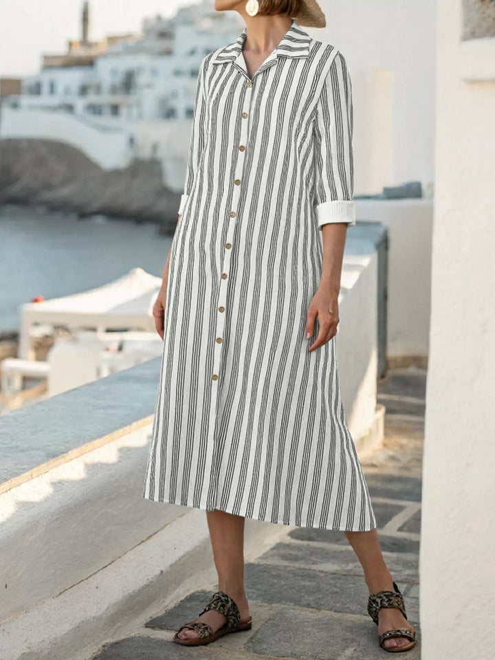Plus Size Striped Button Front Midi Dress