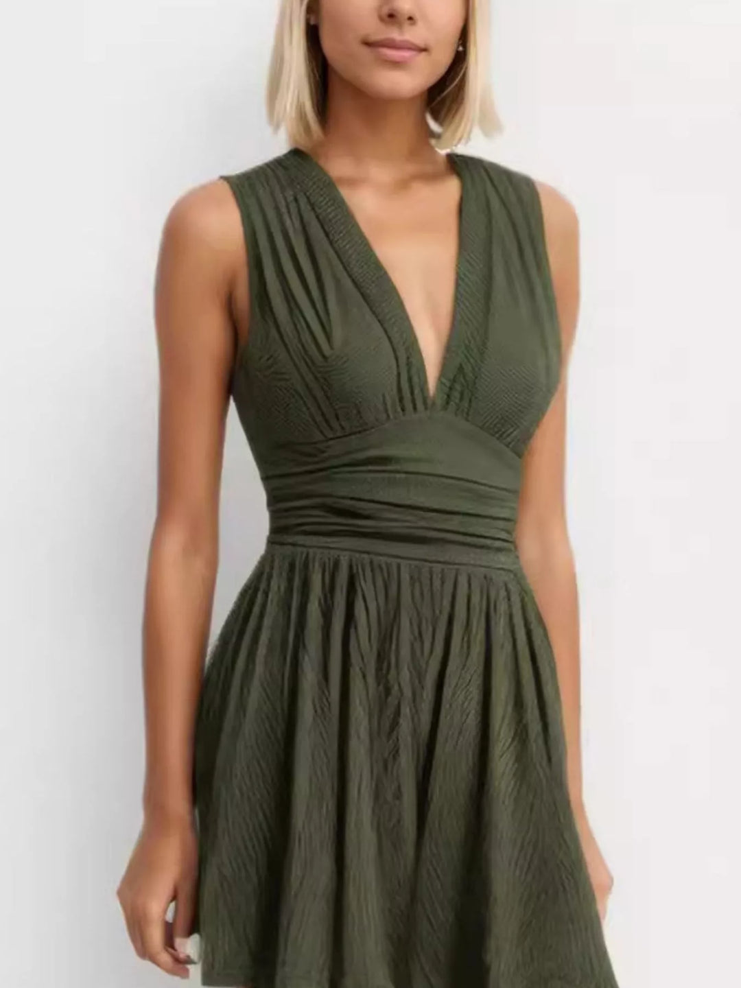 Deep V-Neck Ruched Sleeveless Romper