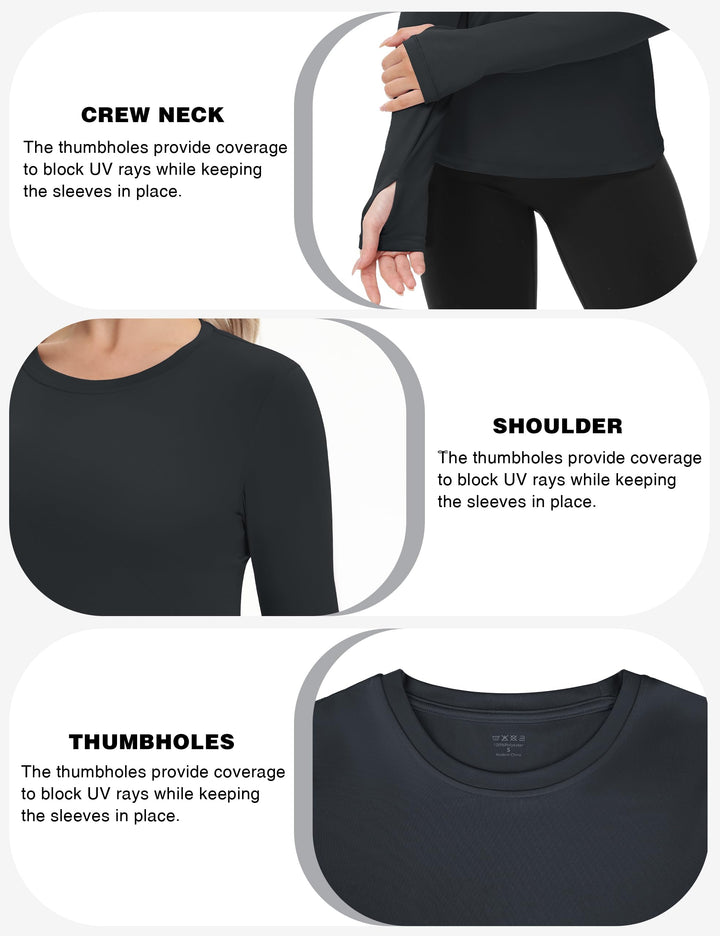 Women's UPF 50+ Sun Protection Long Sleeve Shirt - Athletic Rash Guard with Thumb Holes