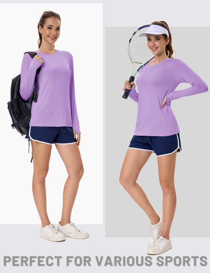 Women's UPF 80+ Long Sleeve Rash Guard - Quick Dry Athletic Shirt with Thumb Holes