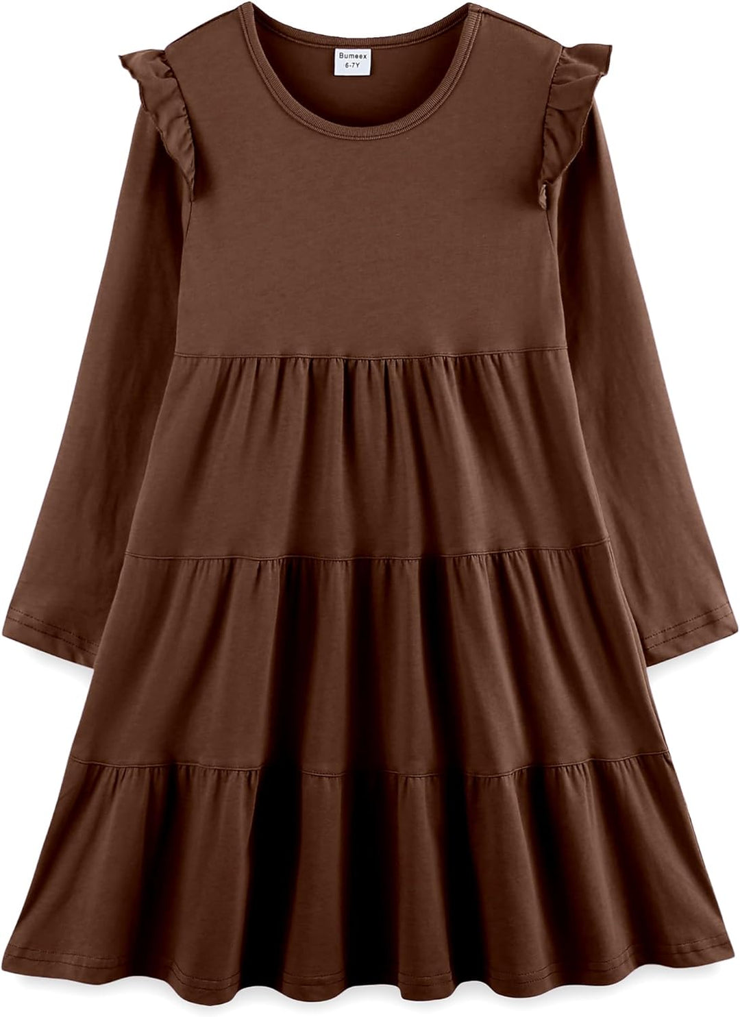 Girls Cotton Dress - Ruffle Sleeve Tiered A-Line Midi Sundress