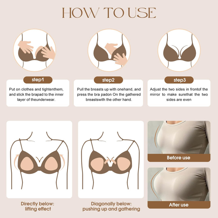Reusable Silicone Bra Inserts - Double Sided Adhesive Push Up Pads for Bikini & Sports Bra