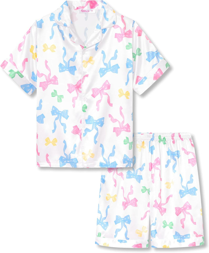 Girls Satin Pajama Set - Silky Button Down PJ with Shorts Size 6-16