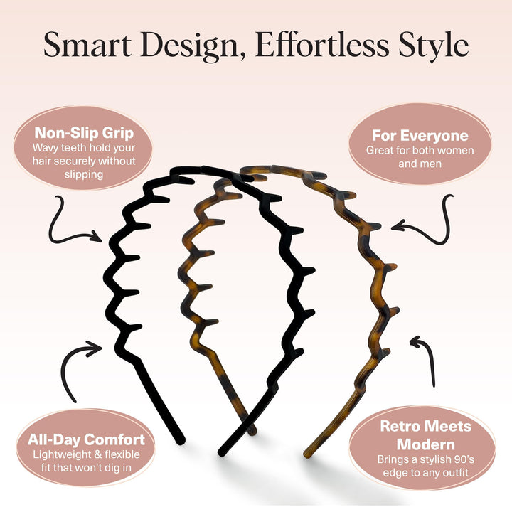 Women Accessories - Comfortable Comb Headbands with Teeth - Recycled Plastic Hair Accessories - 2 Pack
