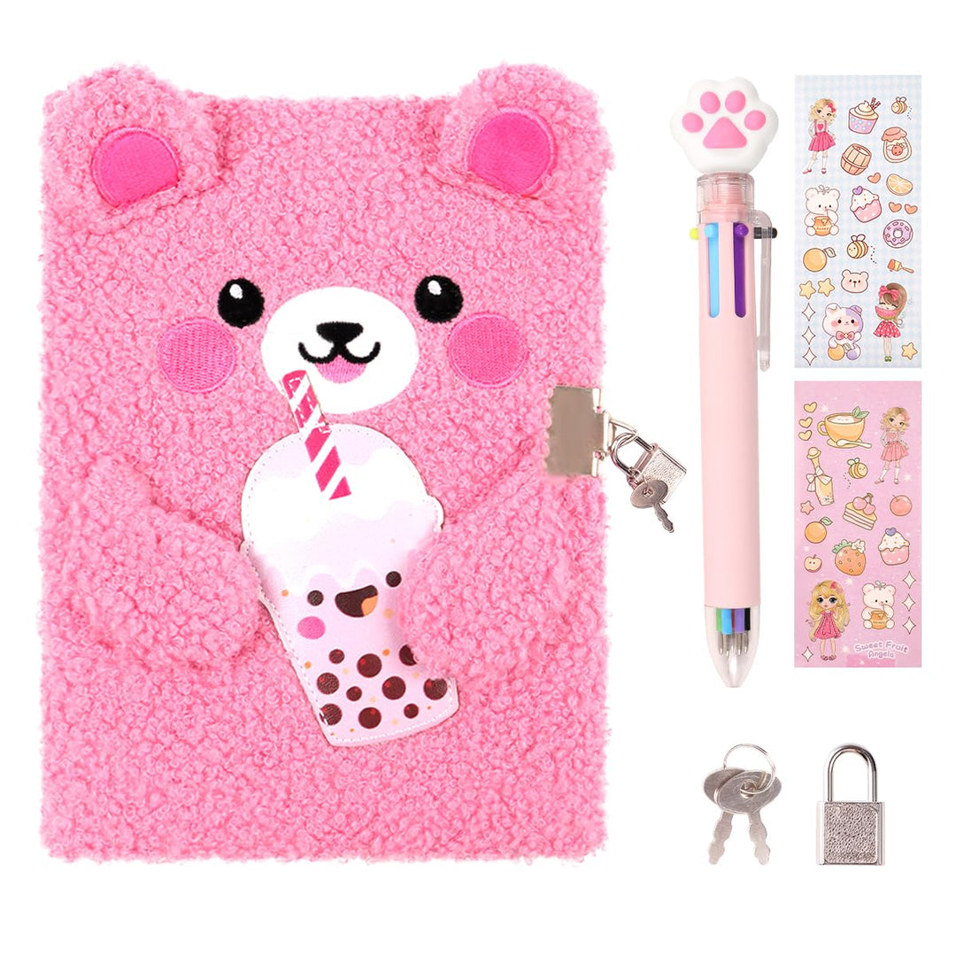Girls Heart Diary with Lock and Keys - Cute Plush Secret Journal Notebook Gift Ages 6-8