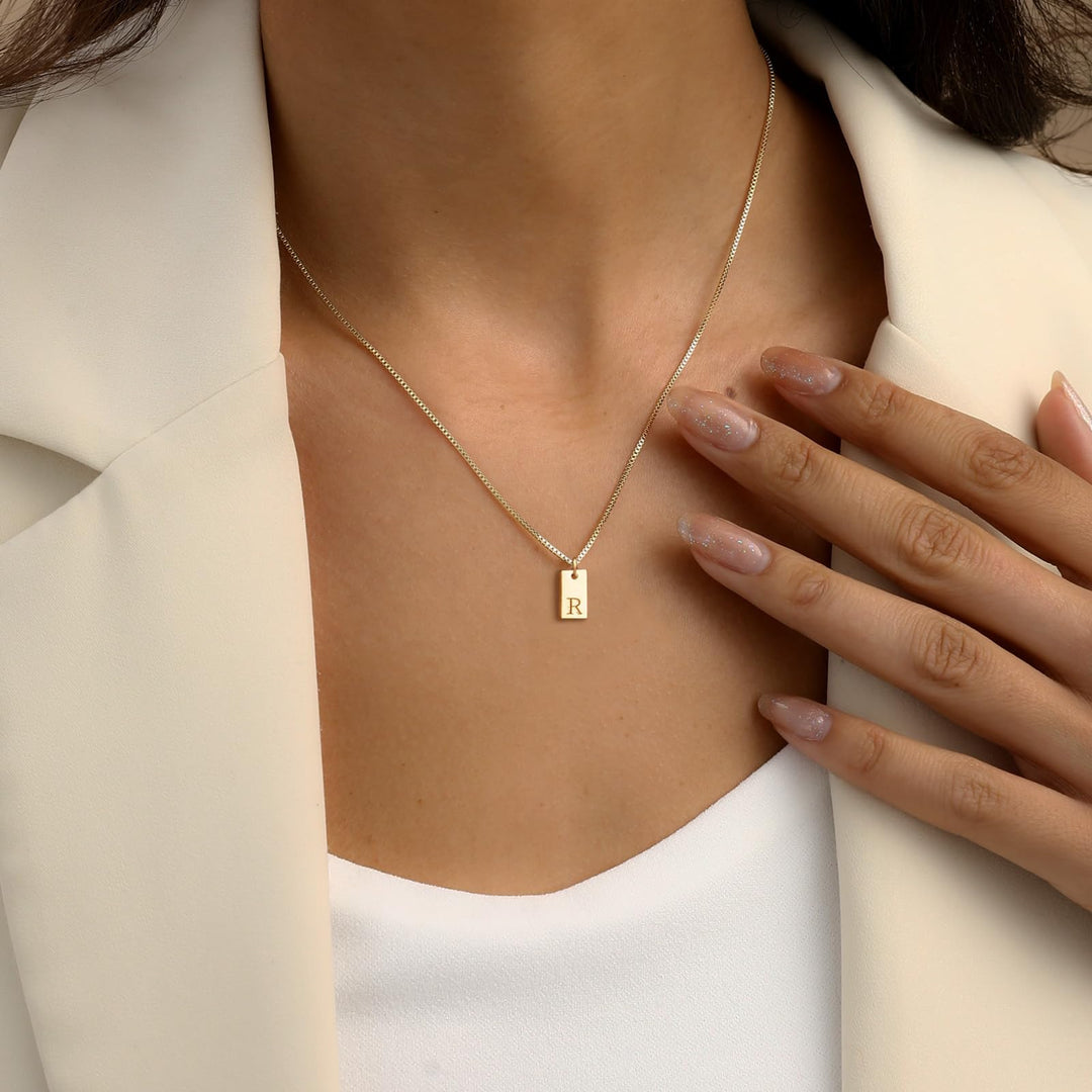 14K Gold Plated Initial Letter Necklace - Personalized Dainty Name Pendant
