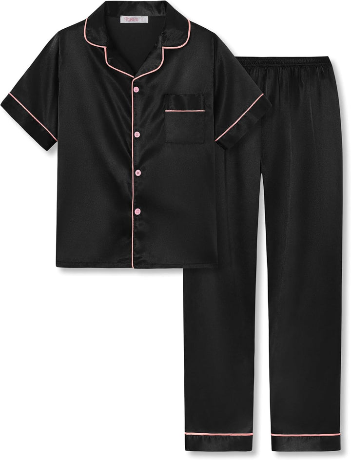 Girls Satin Pajama Set - Silky Button Down PJ with Shorts Size 6-16