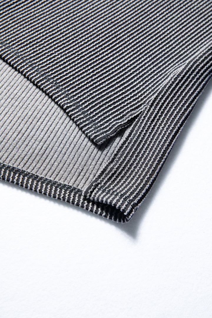 Black Twist Ribbed Exposed Seam Detail Long Sleeve Loose Top