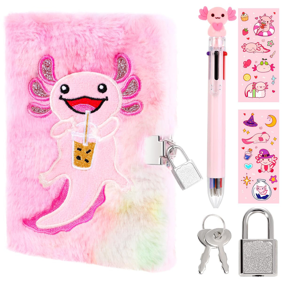 Girls Heart Diary with Lock and Keys - Cute Plush Secret Journal Notebook Gift Ages 6-8