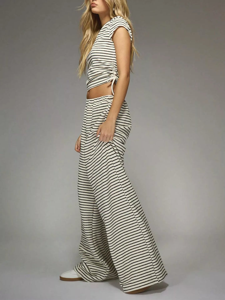 Striped Crop Top and Wide Leg Pants Set