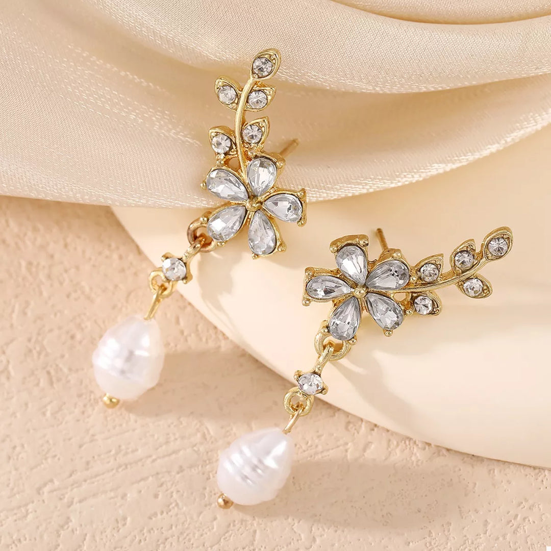 Flower Pearl Drop Earrings