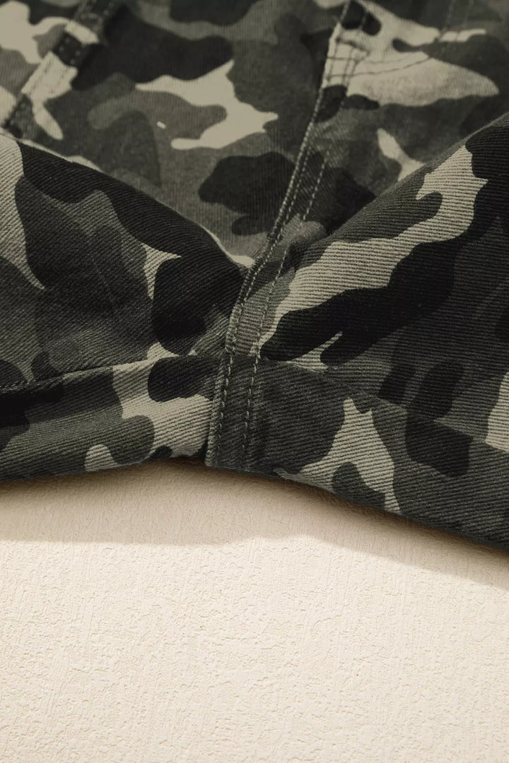 Camouflage Print Multi Pocketed Womens Denim Pants