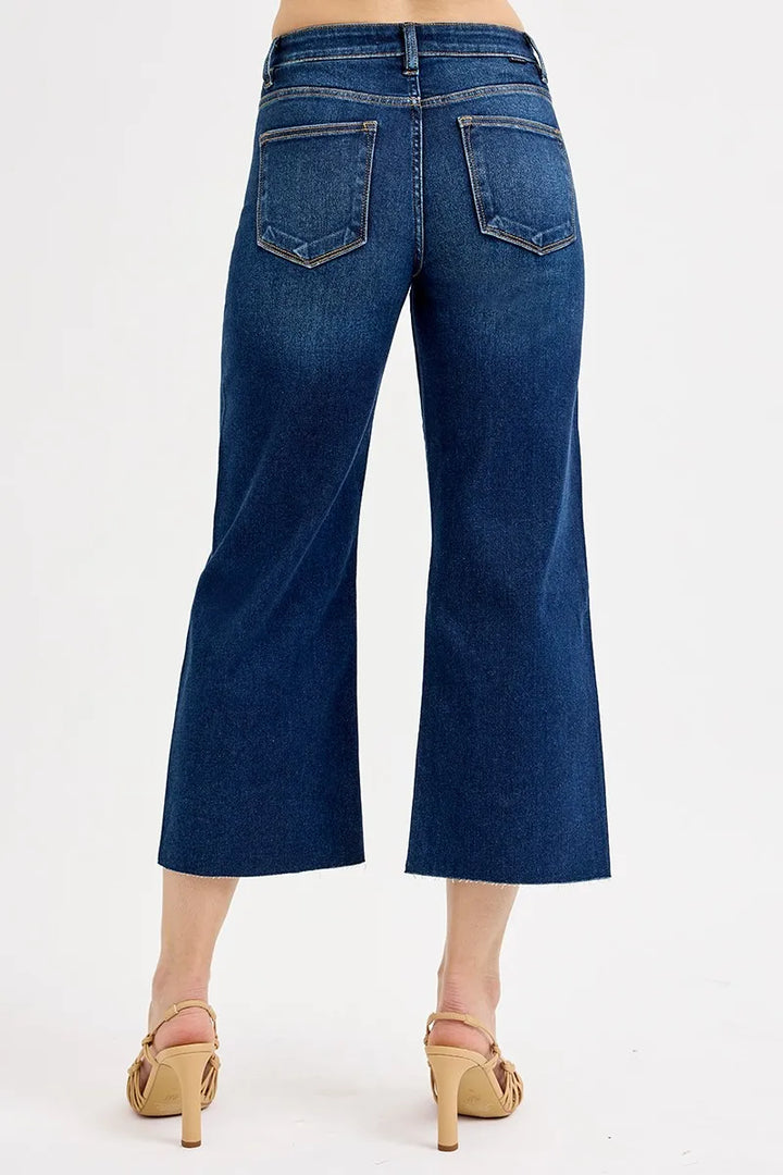 RISEN Full Size Tummy Control High Rise Crop Wide Jeans Plus Size