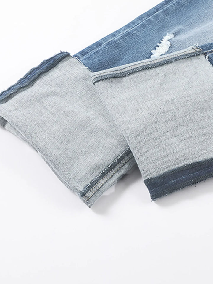 High Waist Distressed Straight Leg Jeans