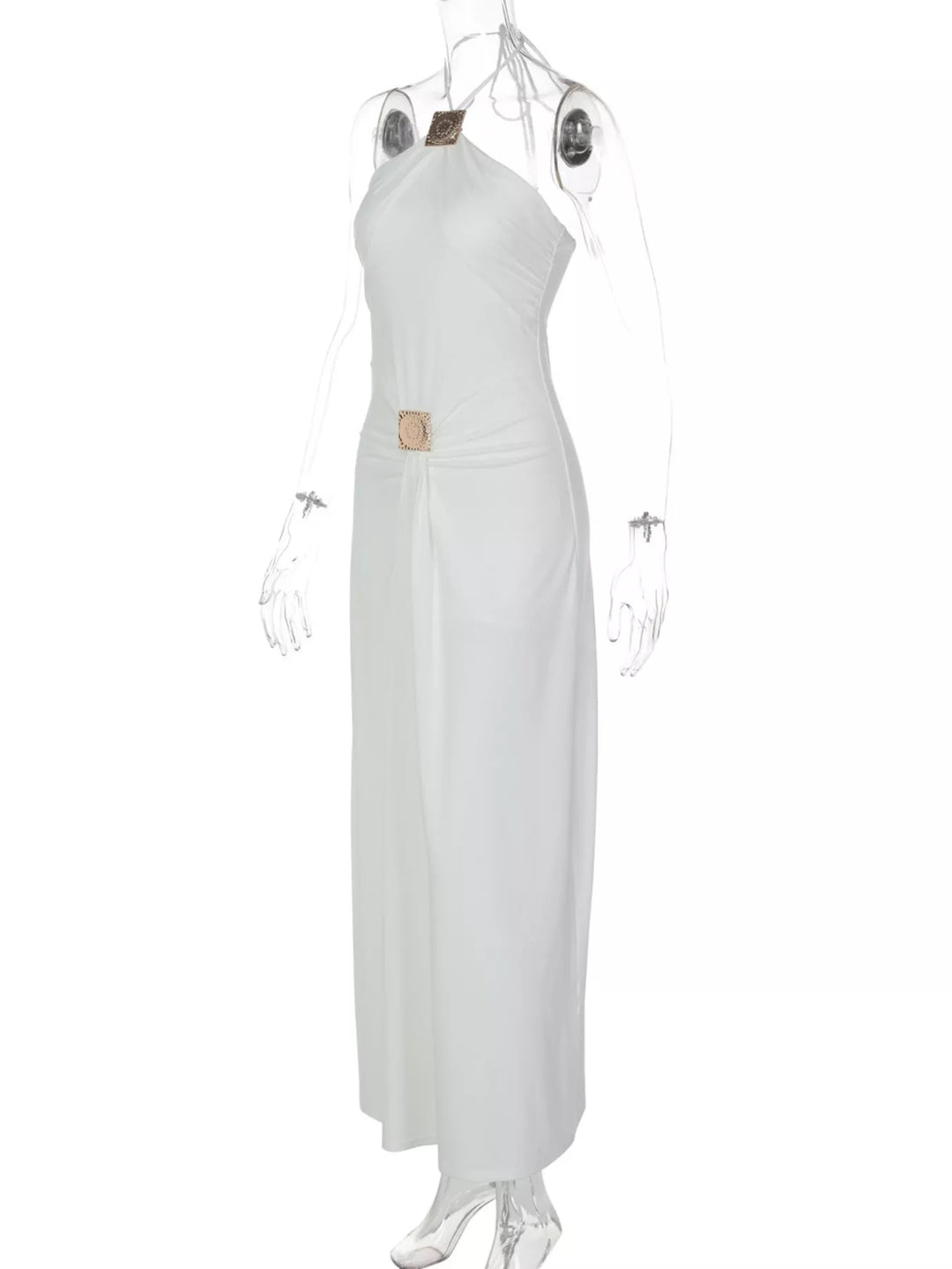 Backless Ruched Halter Neck Maxi Dress
