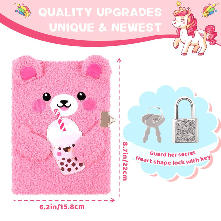 Girls Heart Diary with Lock and Keys - Cute Plush Secret Journal Notebook Gift Ages 6-8