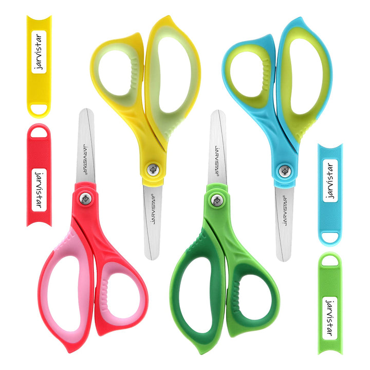 Kids Safety Scissors 4 Pack - 5.5 Inch Blunt Tip School Scissors with Cover for Children Ages 4+