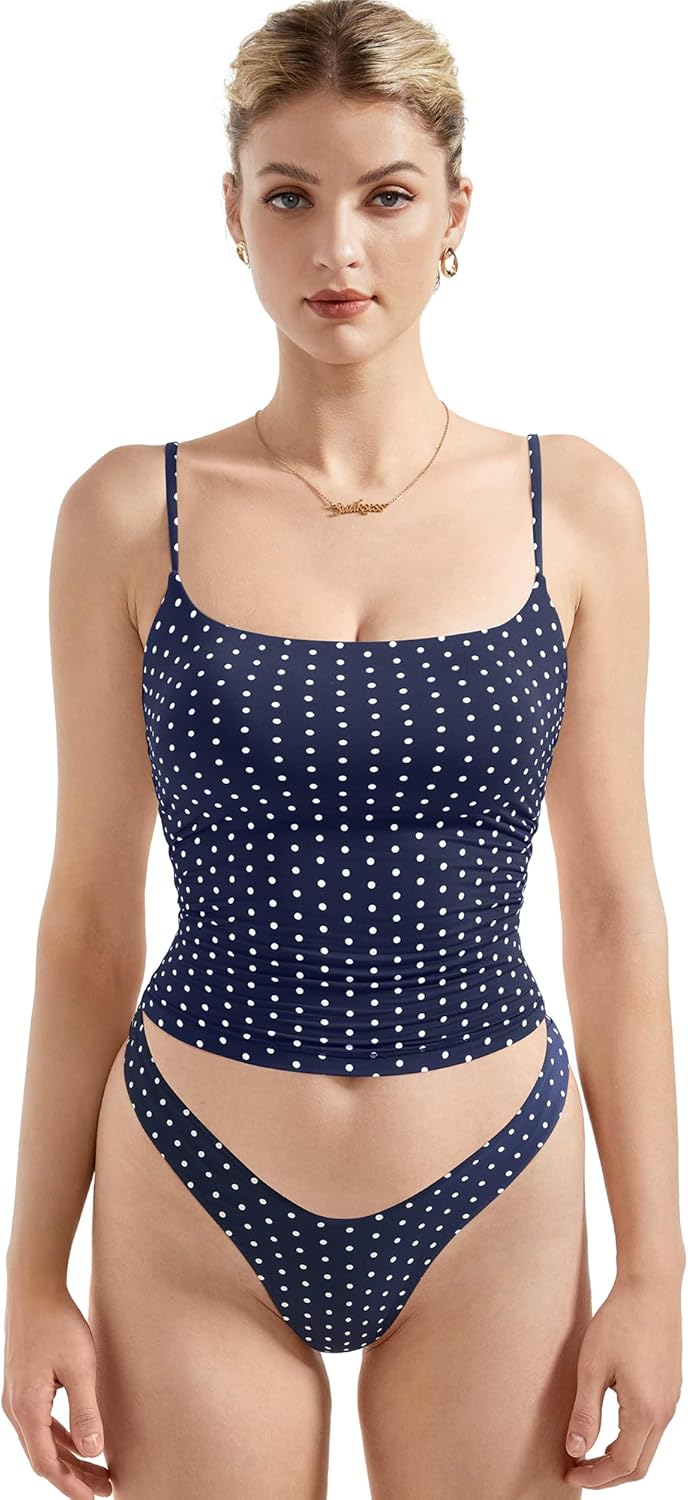 Women Square Neck Tank Top - Summer Cami with Adjustable Straps