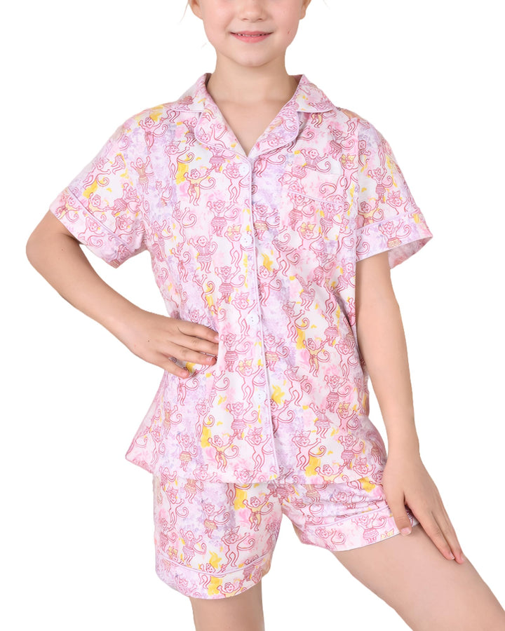 Roller Rabbit Pajamas Kids - Girls Summer 2 Piece Set - Button Down Top and Shorts