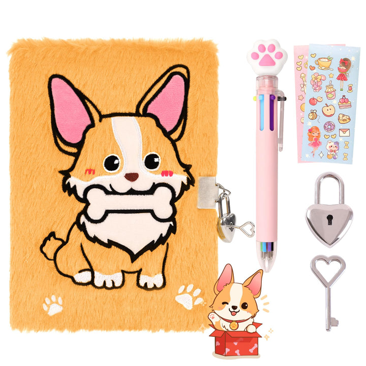 Girls Heart Diary with Lock and Keys - Cute Plush Secret Journal Notebook Gift Ages 6-8