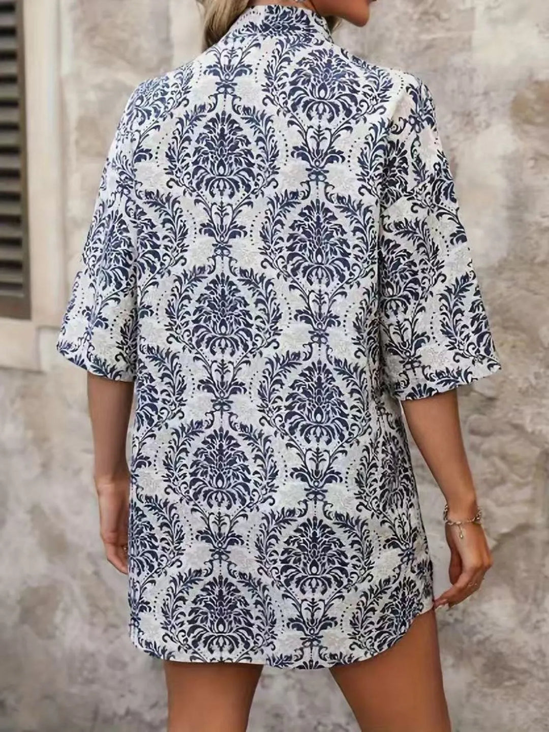 Printed Open Front Cardigan and Shorts Set