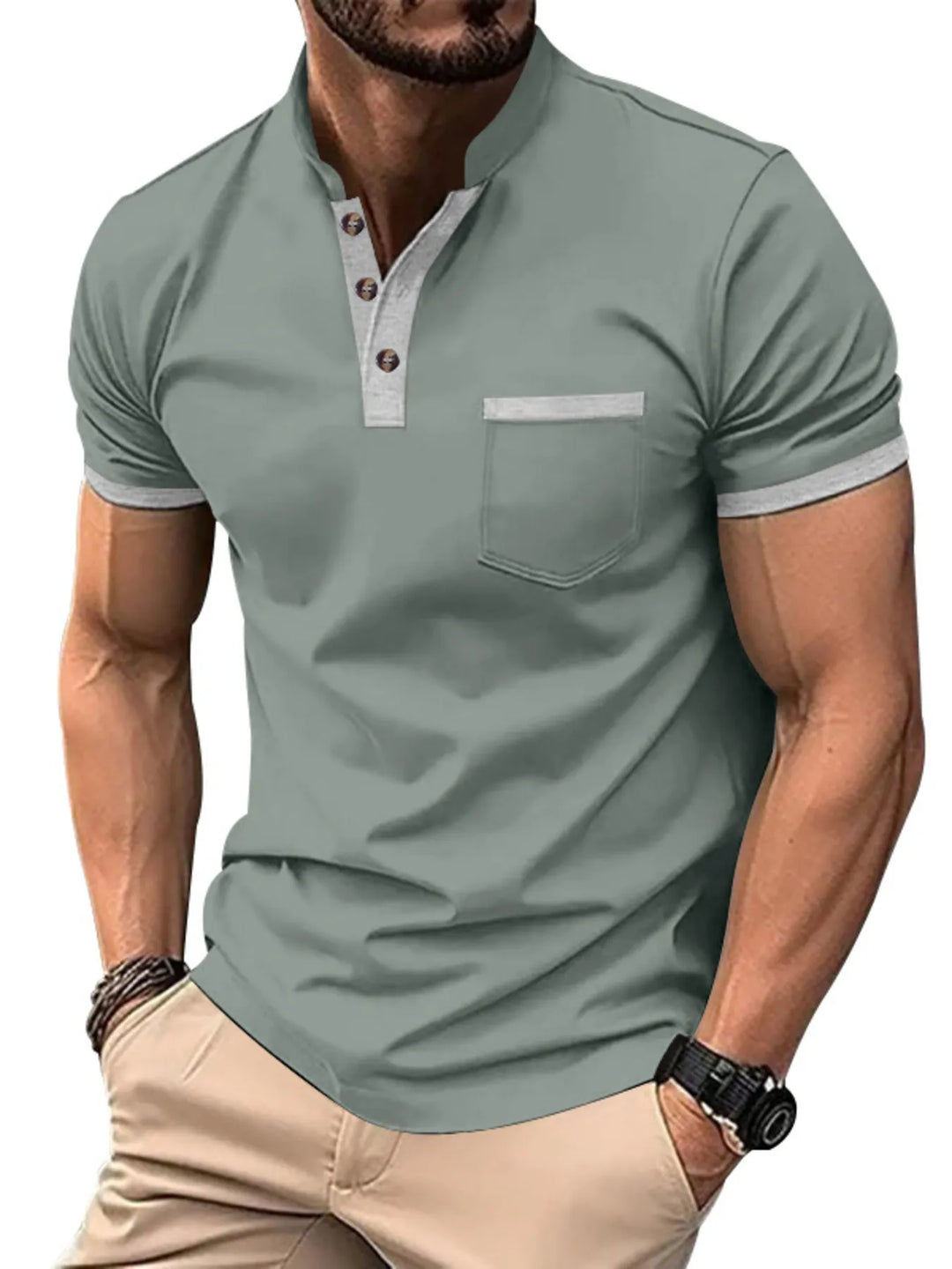 Men's Full Size Button Detail Short Sleeve Top Plus Size