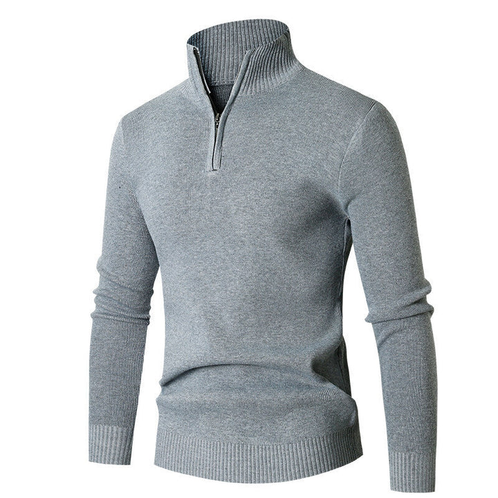 Mens Minimalist Casual Half-zip Turtleneck Sweater