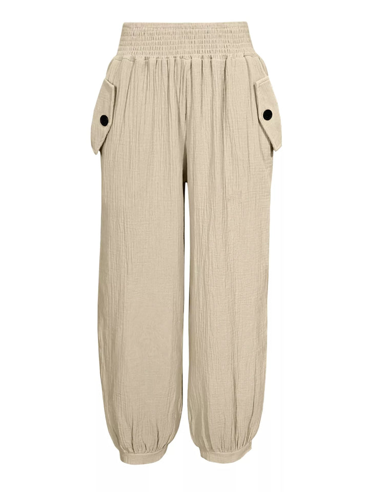 Smocked Textured Casual Pants