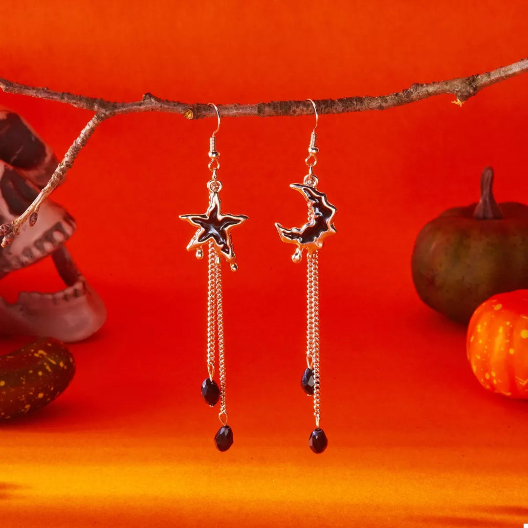 Star & Moon Chain Drop Earrings