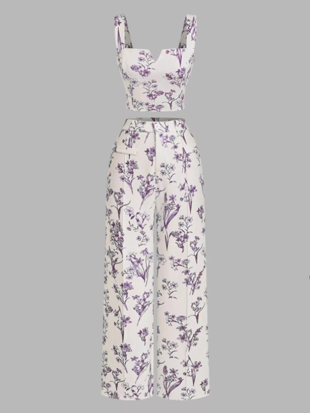 Floral Print Cami Top & Wide Leg Pants Set