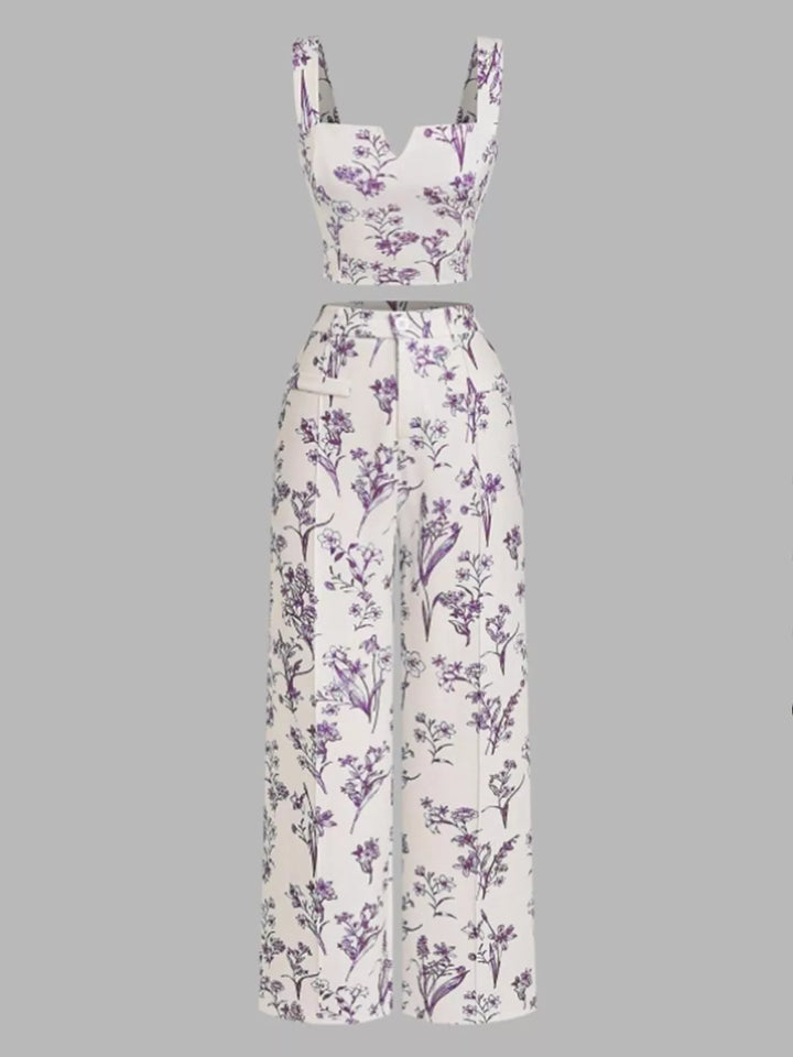 Floral Print Cami Top & Wide Leg Pants Set
