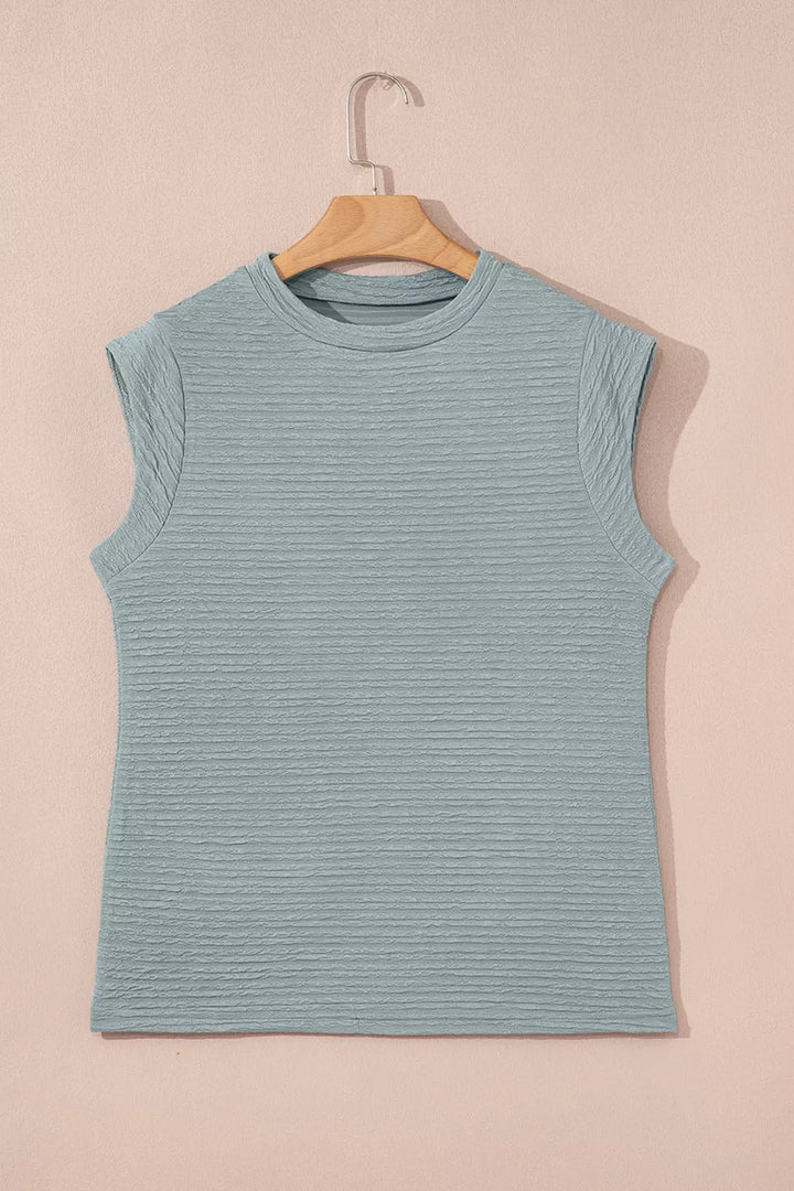 Solid Color Textured Crew Neck Top