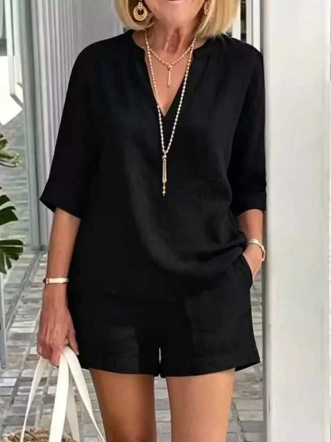 Full Size Half Sleeve Top and Shorts Set Plus Size
