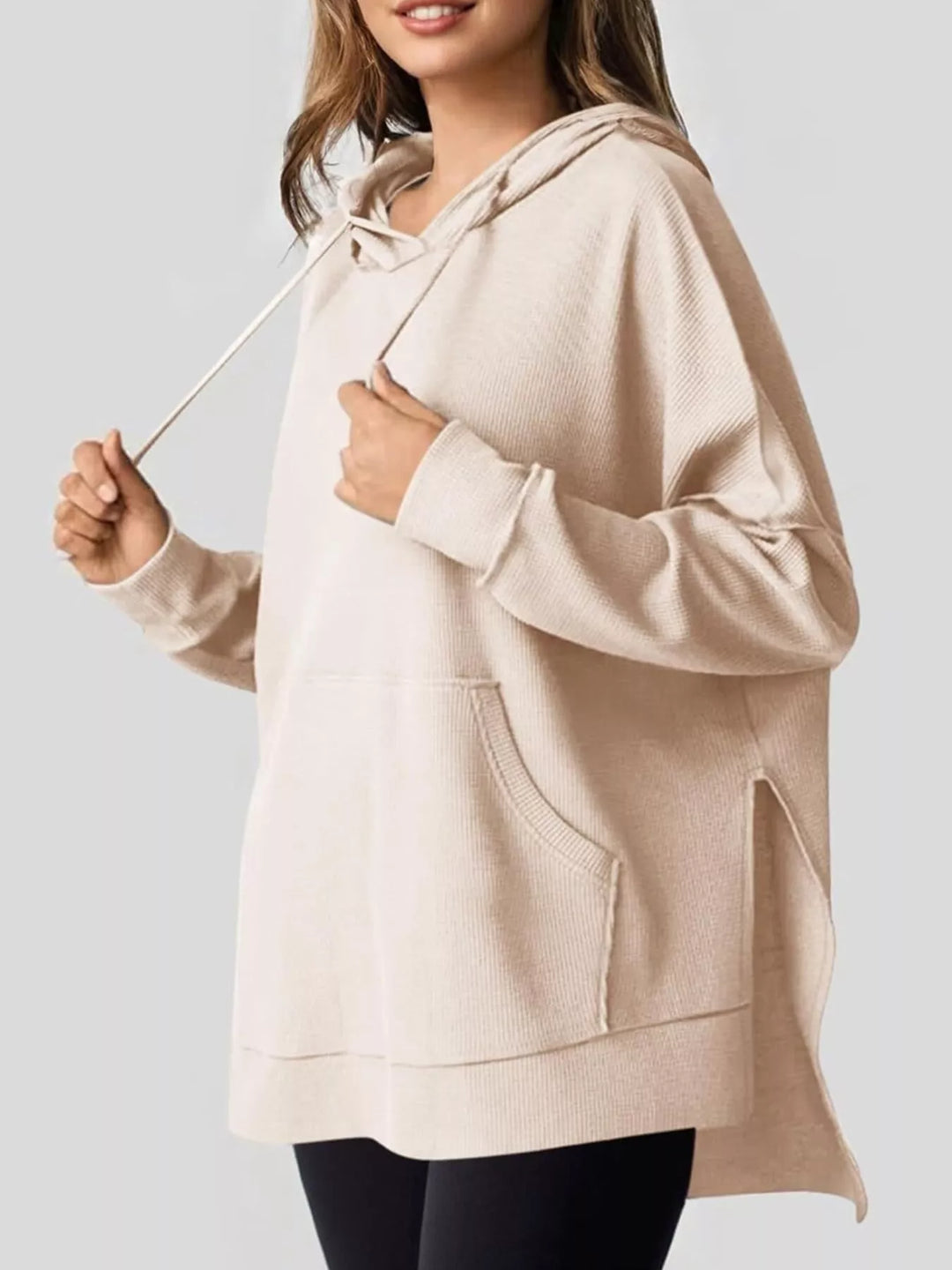 Oversized Drawstring Side Slit Hoodie