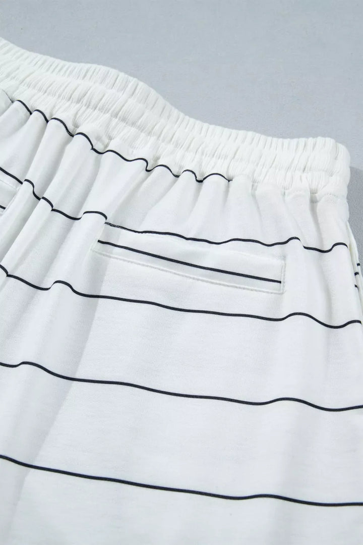 Stripe Half Sleeve Tee and Drawstring Shorts Set