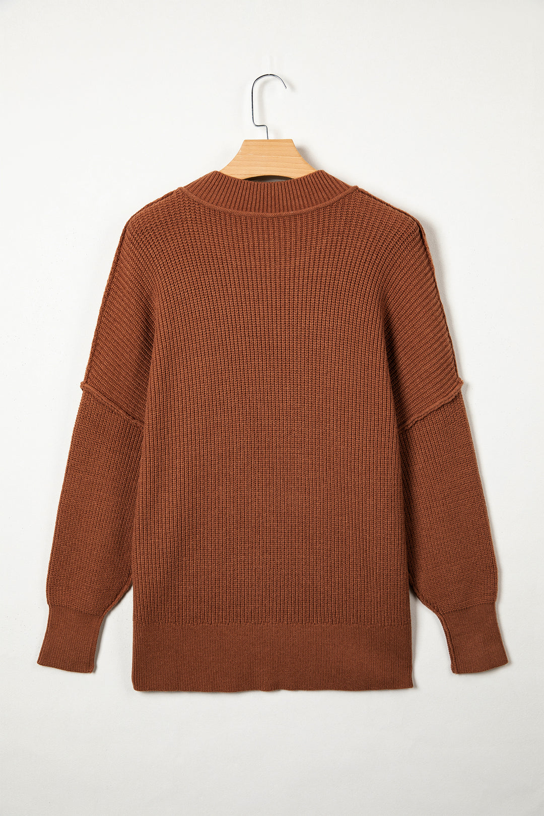 Chestnut Long Sleeve Ribbed Knit Stand Neck Regular Fit Pullover Sweater