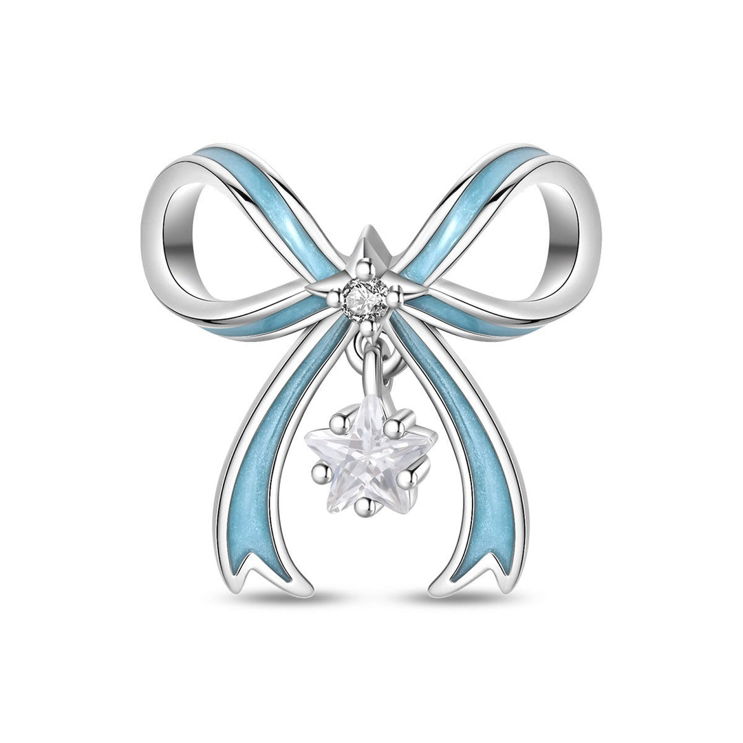 Blue Oil-drip Plated Silver Bow Bracelet And Necklace With Beads