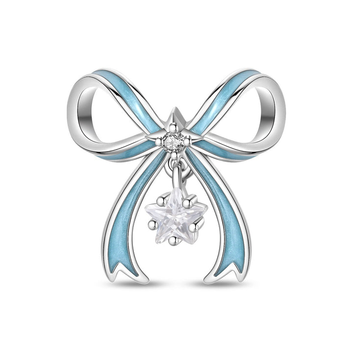 Blue Oil-drip Plated Silver Bow Bracelet And Necklace With Beads