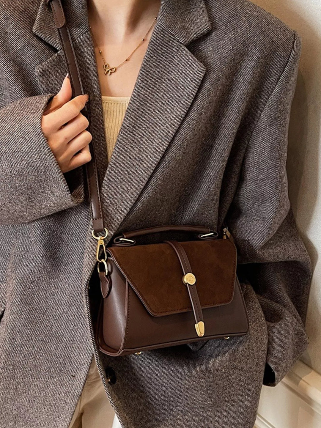Vintage Suede Flap Crossbody Bag