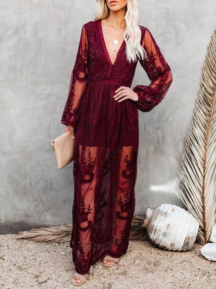 Floral Lace Slit Maxi Dress