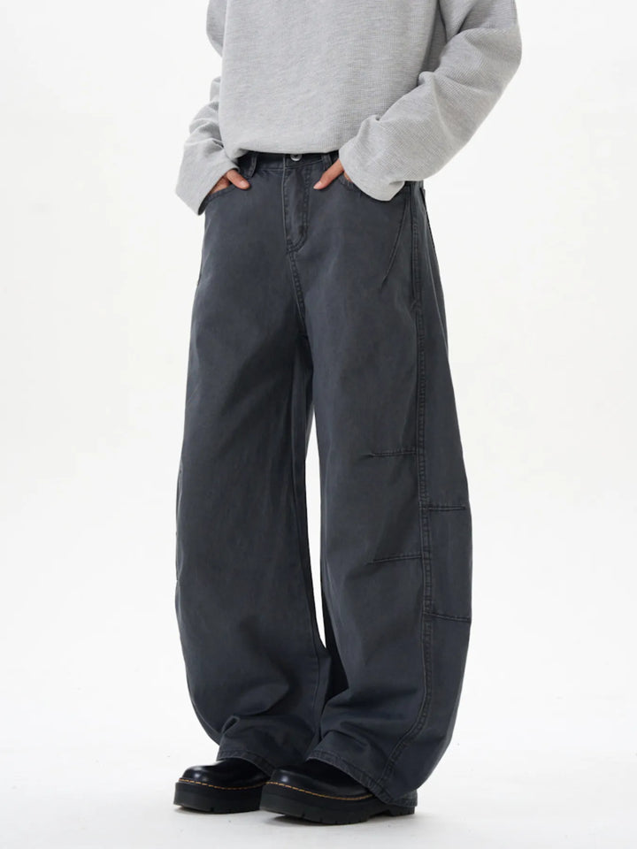 Men's Washed Wide Leg Curved Cargo Jeans
