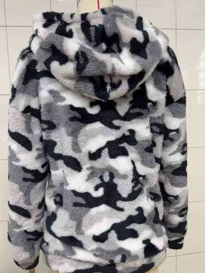 Fuzzy Camo Zip-Up Hoodie